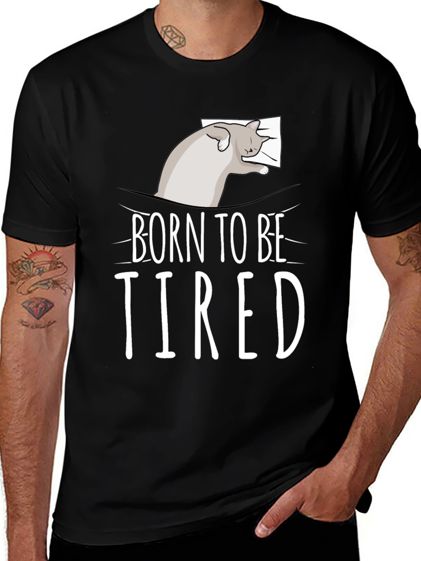 Variant 26 of Born to be Tired Cat Graphic T-Shirt