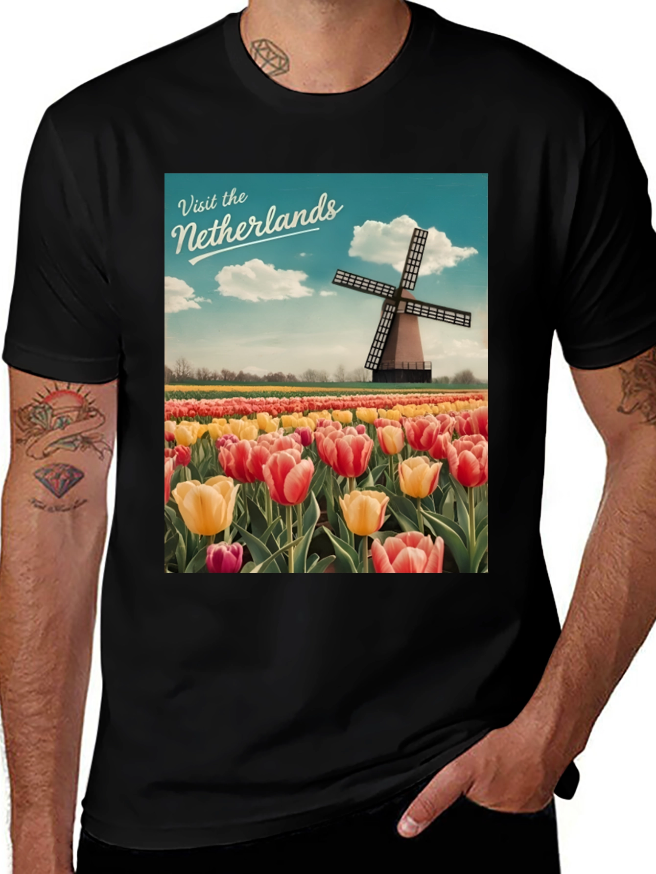 Netherlands Tulip Windmill Graphic Tee