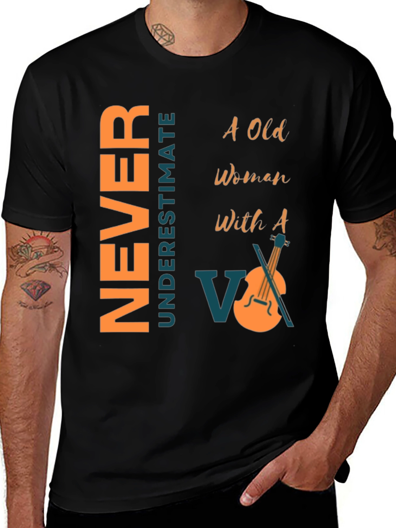 Variant 22 of Never Underestimate Old Woman with Viola T-Shirt