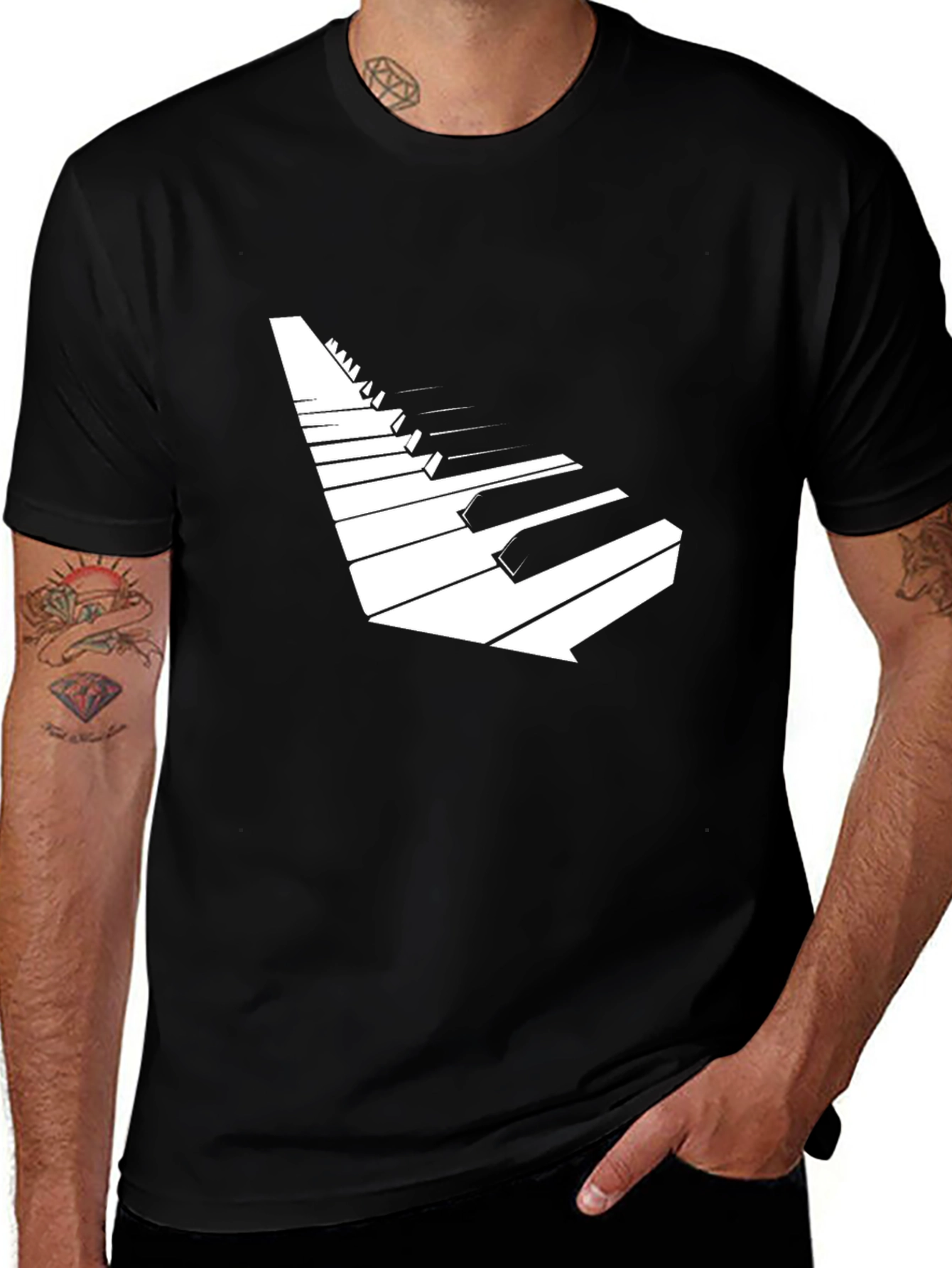 Variant 11 of Piano Keys Graphic Tee - Black Stylish Music Shirt