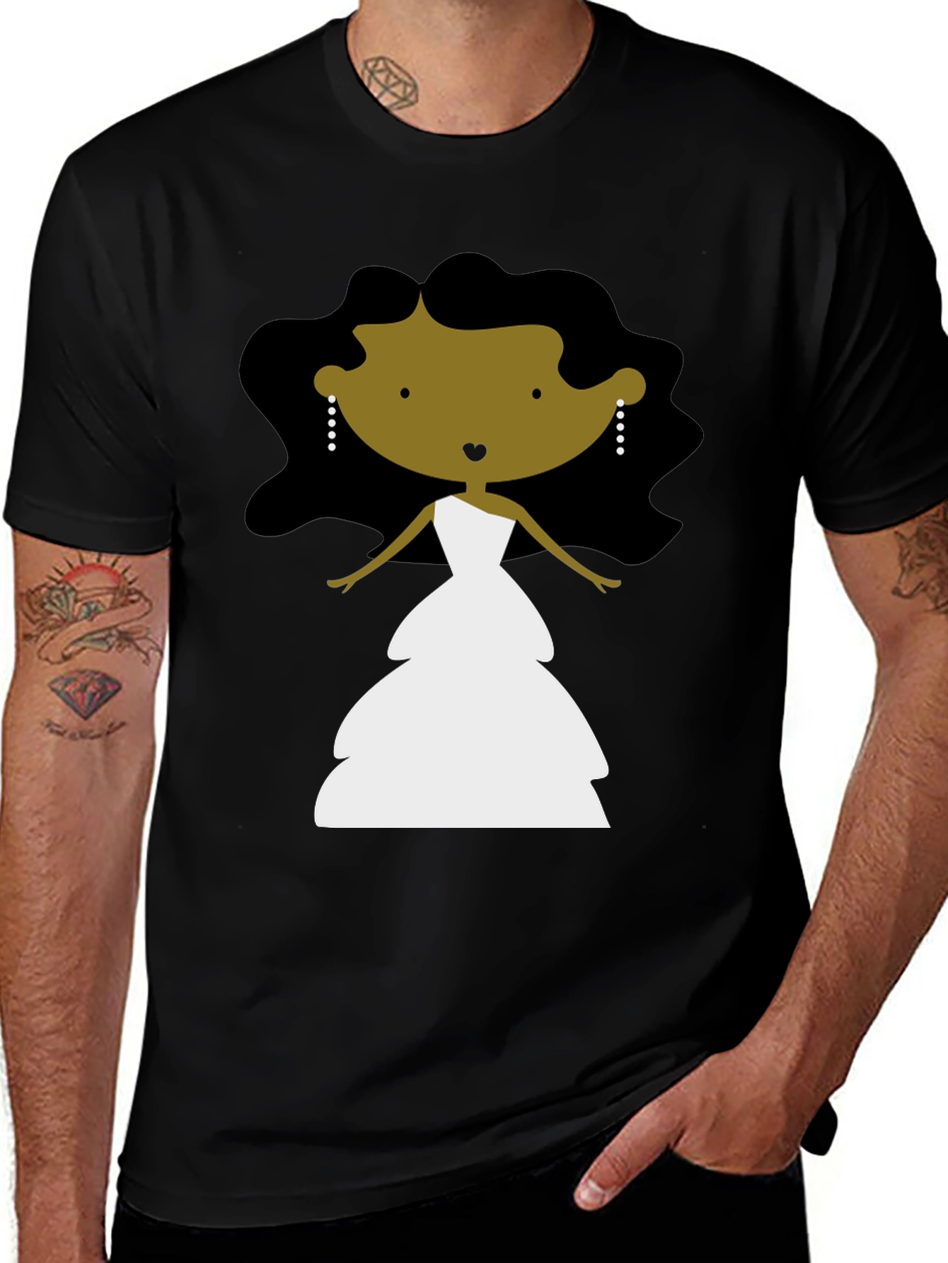 Variant 20 of Black T-Shirt with Cartoon Bride Graphic