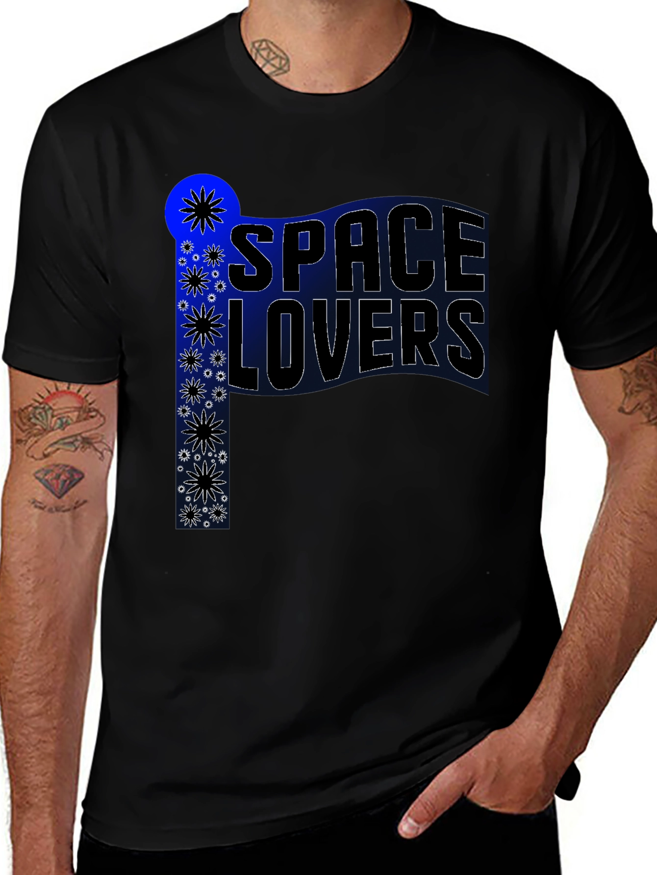 Variant 10 of Space Lovers Graphic T-Shirt - Black Cotton Tee