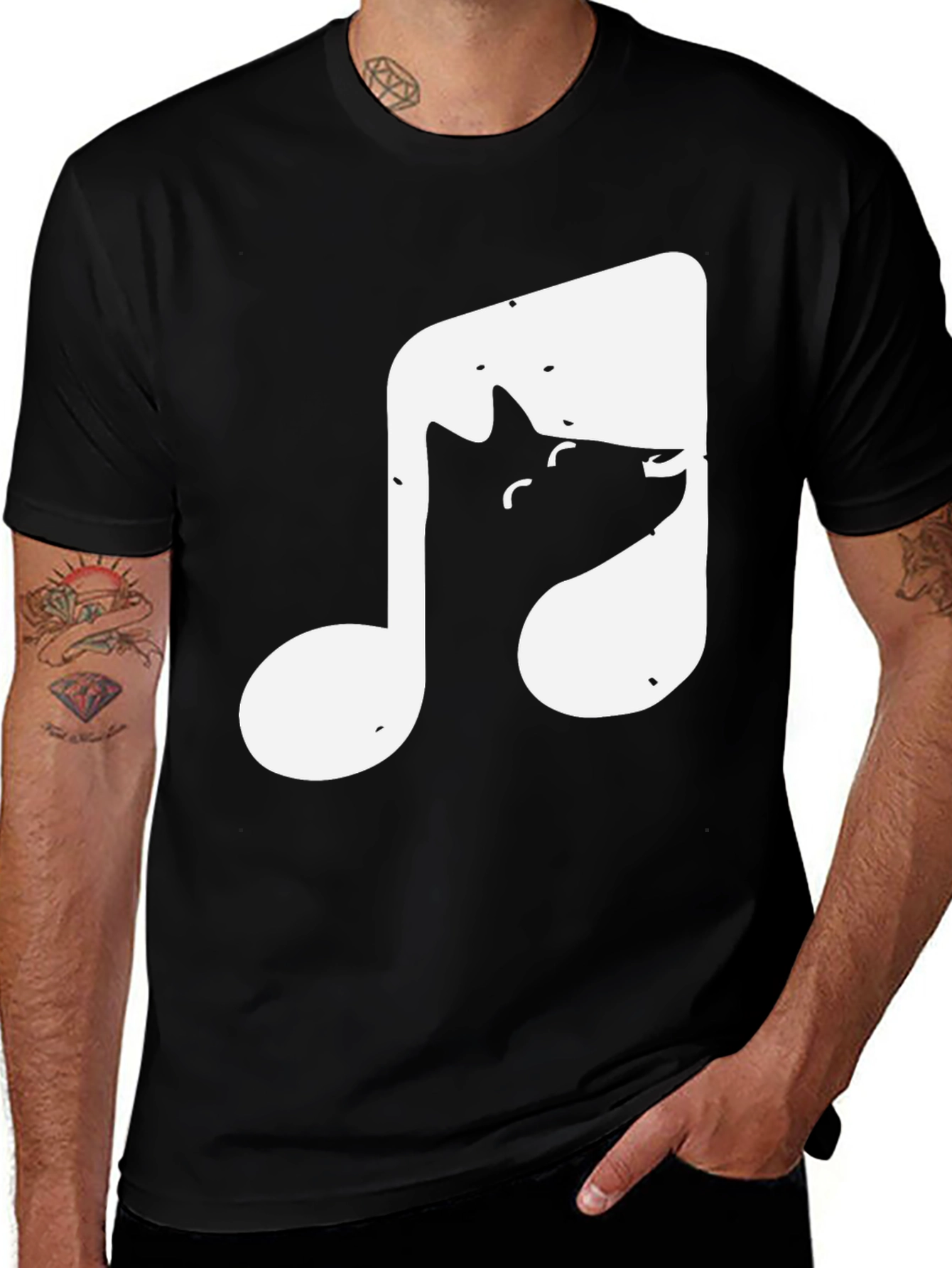Black Music Note Cat T-Shirt - Black main image