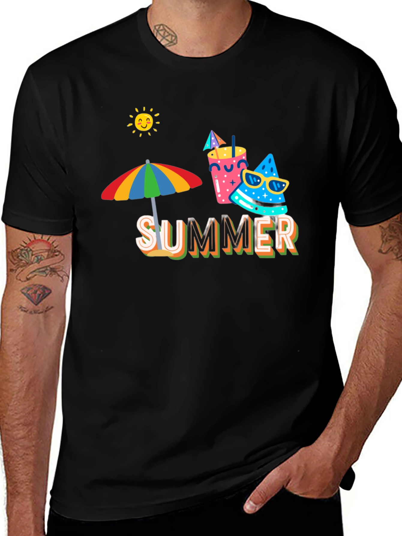 Variant 2 of Summer Theme Graphic Tee - Mens Black T-Shirt