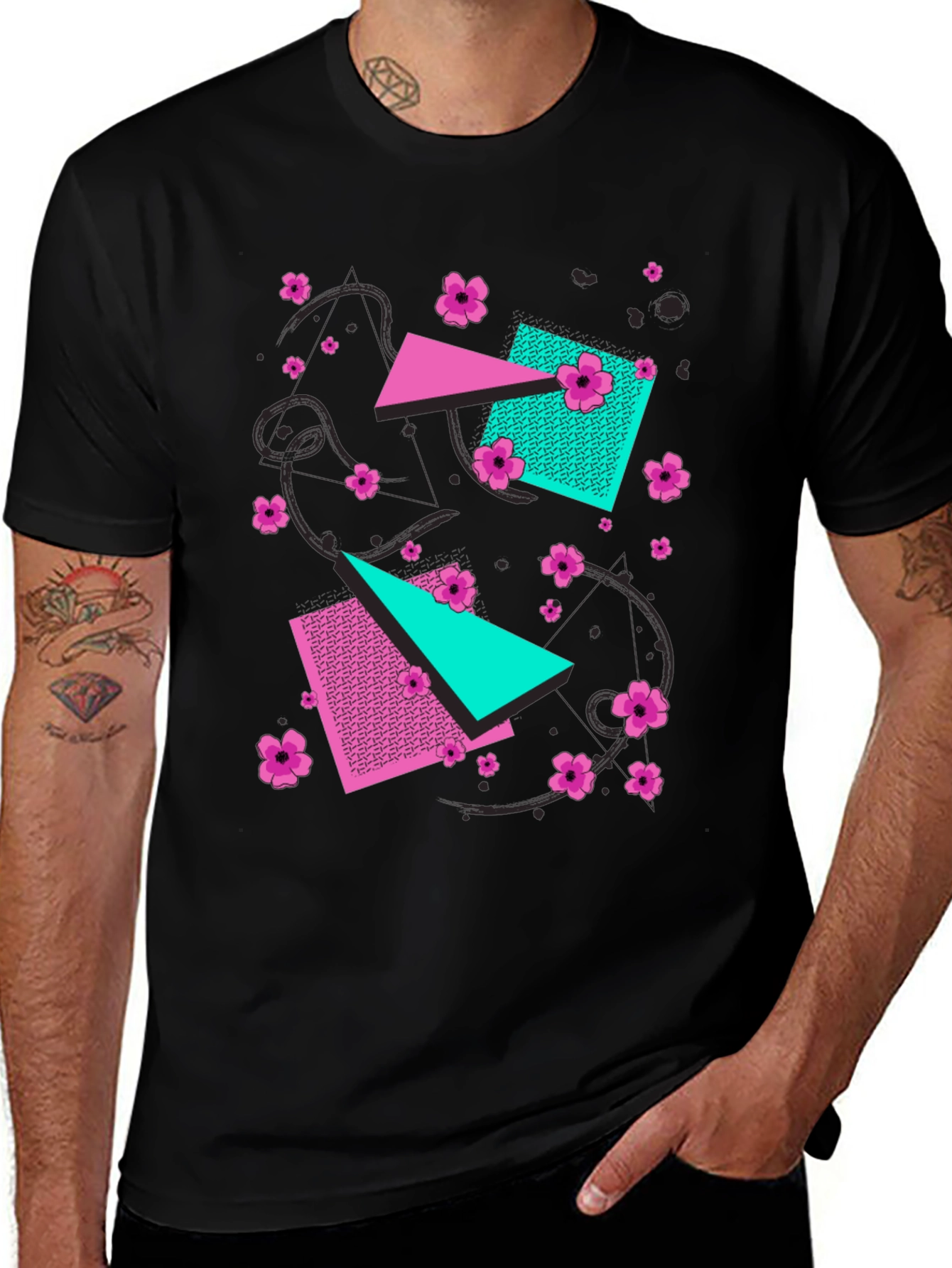 Variant 3 of Geometric Floral 80s Style Graphic Tee