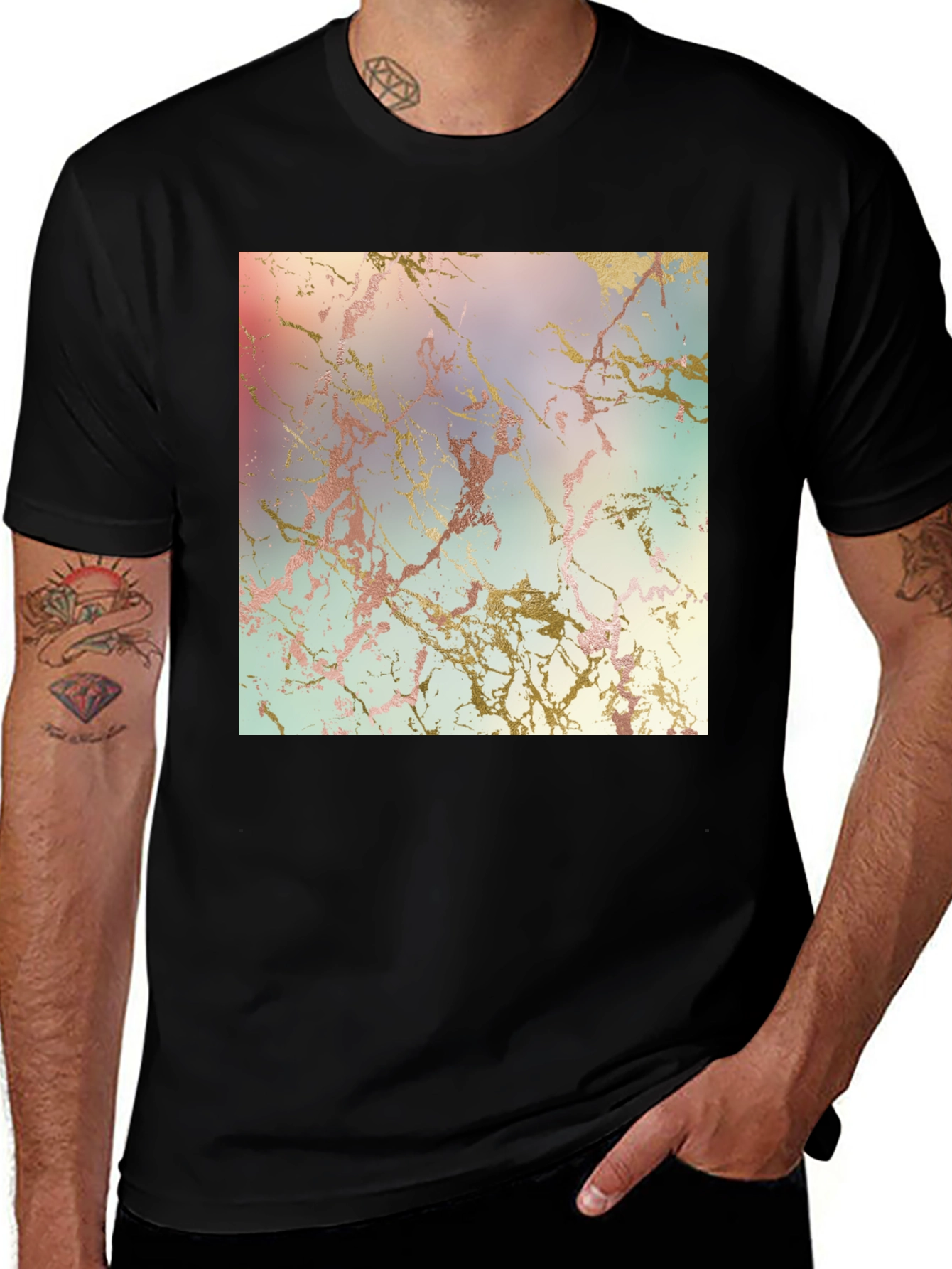Variant 10 of Marble Abstract Print Black T-Shirt