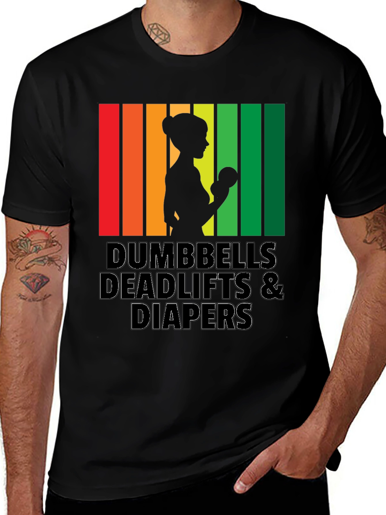 Variant 22 of Dumbbells Deadlifts & Diapers Graphic T-Shirt