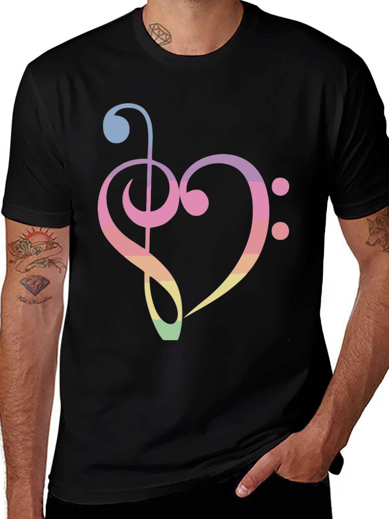 Variant 14 of Music Heart T-Shirt - Rainbow Treble Clef Bass