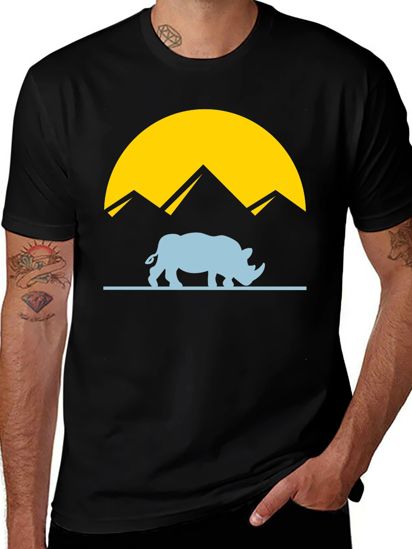 Variant 14 of Rhino Sunset Graphic Tee - Black Cotton T-Shirt