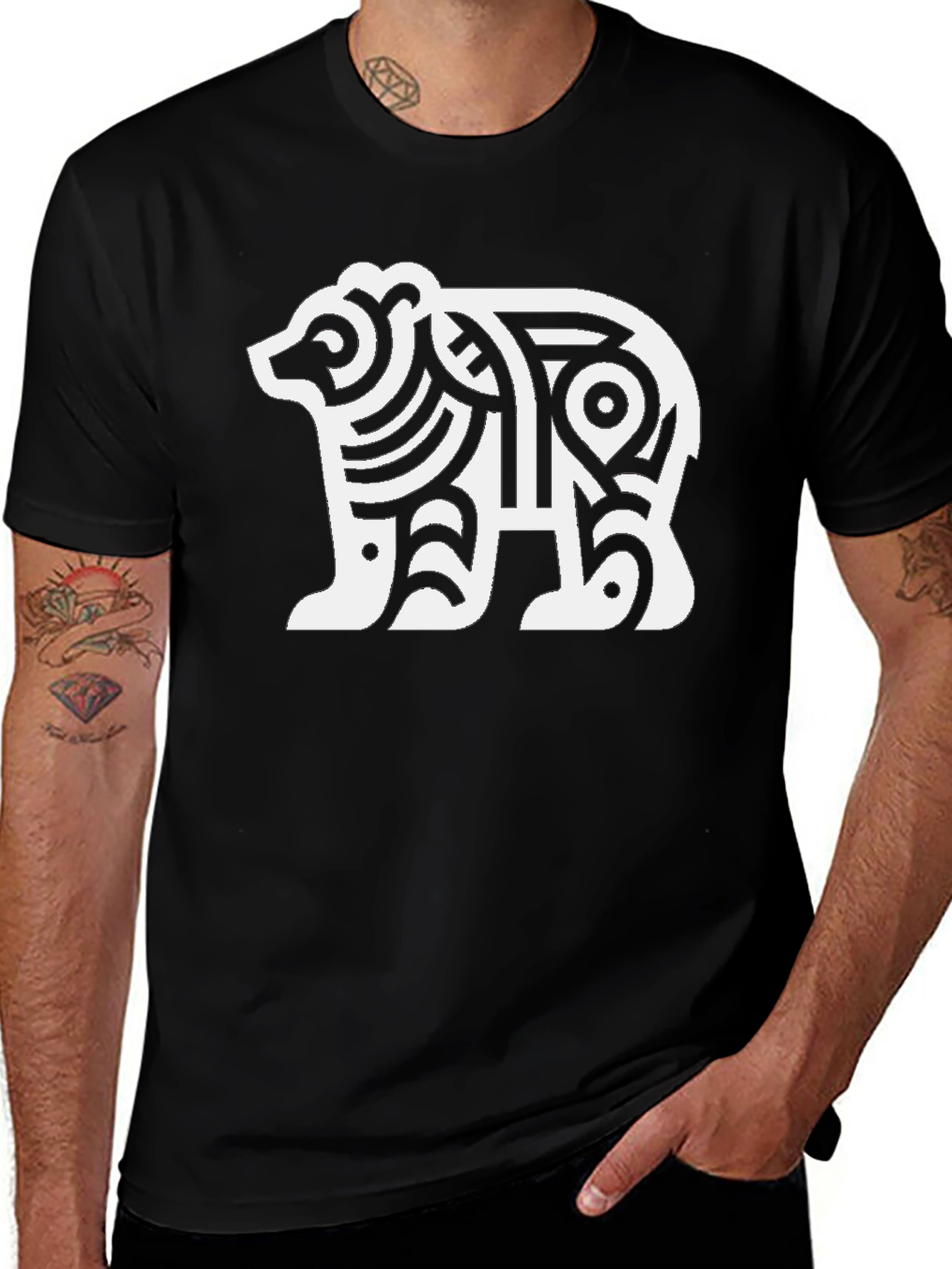 Variant 19 of Tribal Bear Graphic T-Shirt - Black