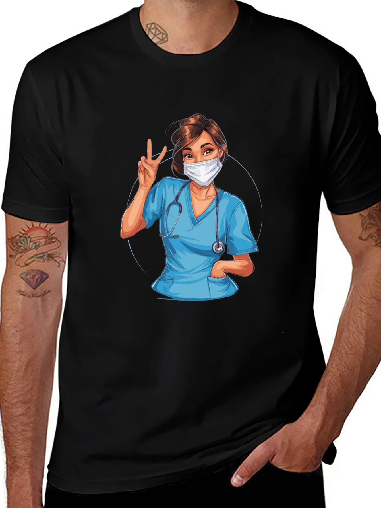 Variant 3 of Nurse Graphic T-Shirt - Black Cotton Tee