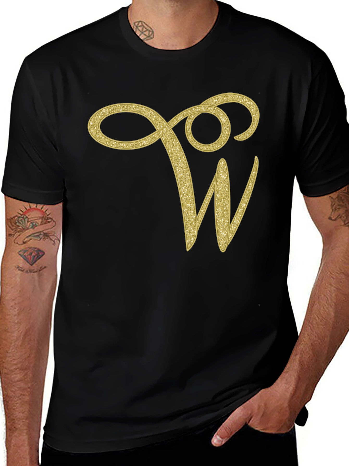 Variant 3 of Elegant Initial 'W' Black T-Shirt