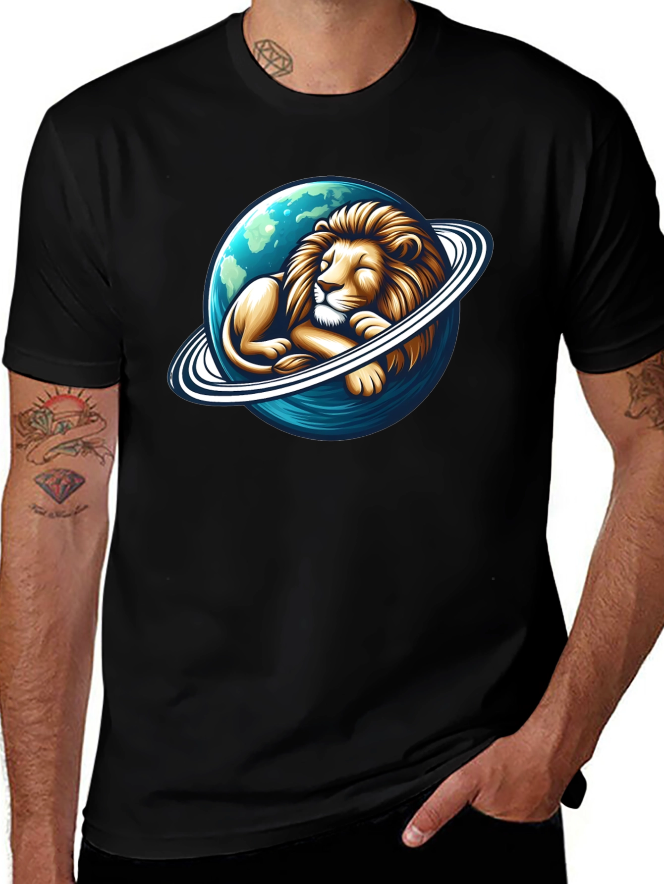 Variant 11 of Lion Planet Graphic Tee - Men's Black T-Shirt