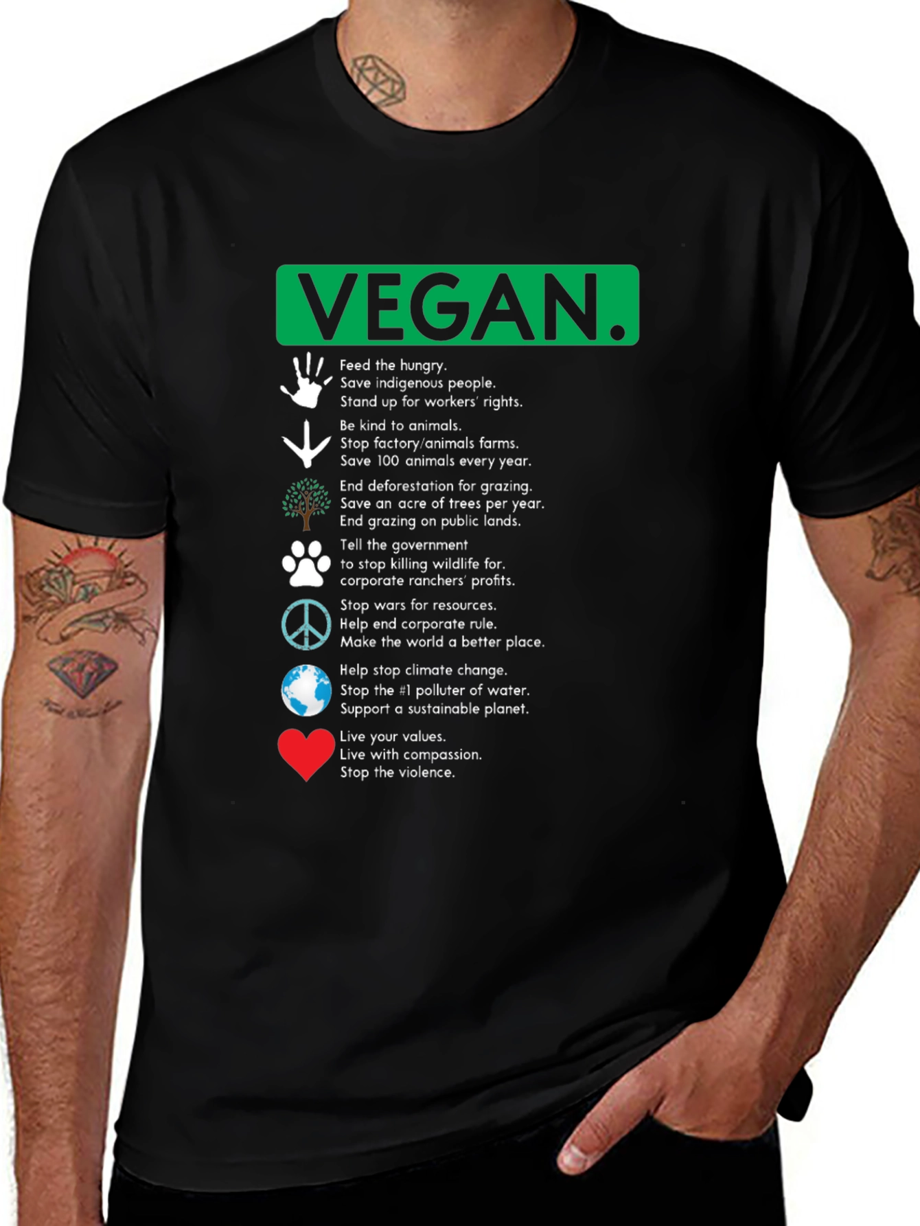 Vegan Values Graphic T-Shirt - Compassion Activism Tee