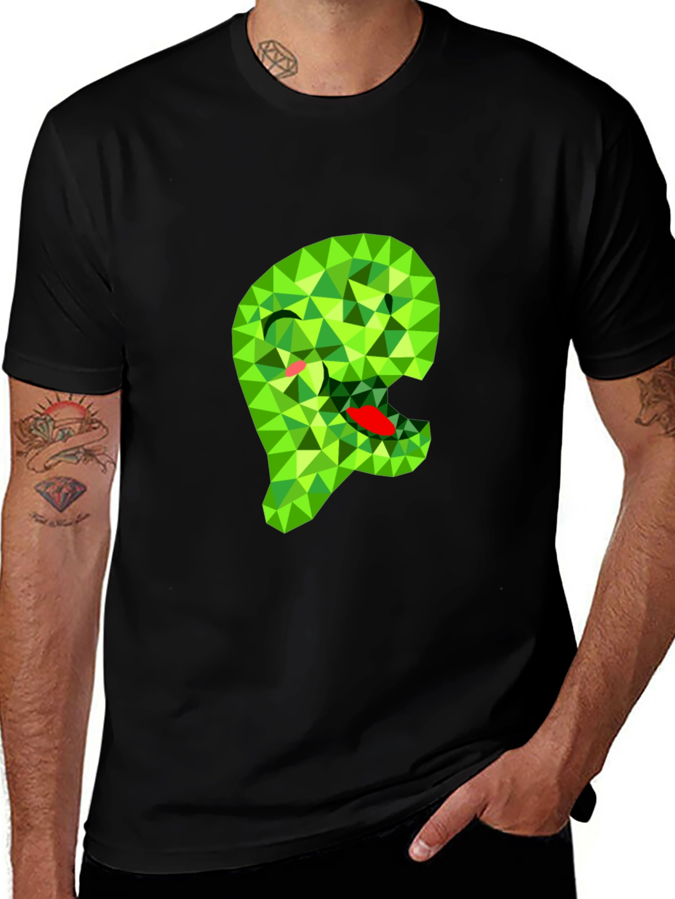 Variant 2 of Geometric Green Monster Graphic Black T-Shirt