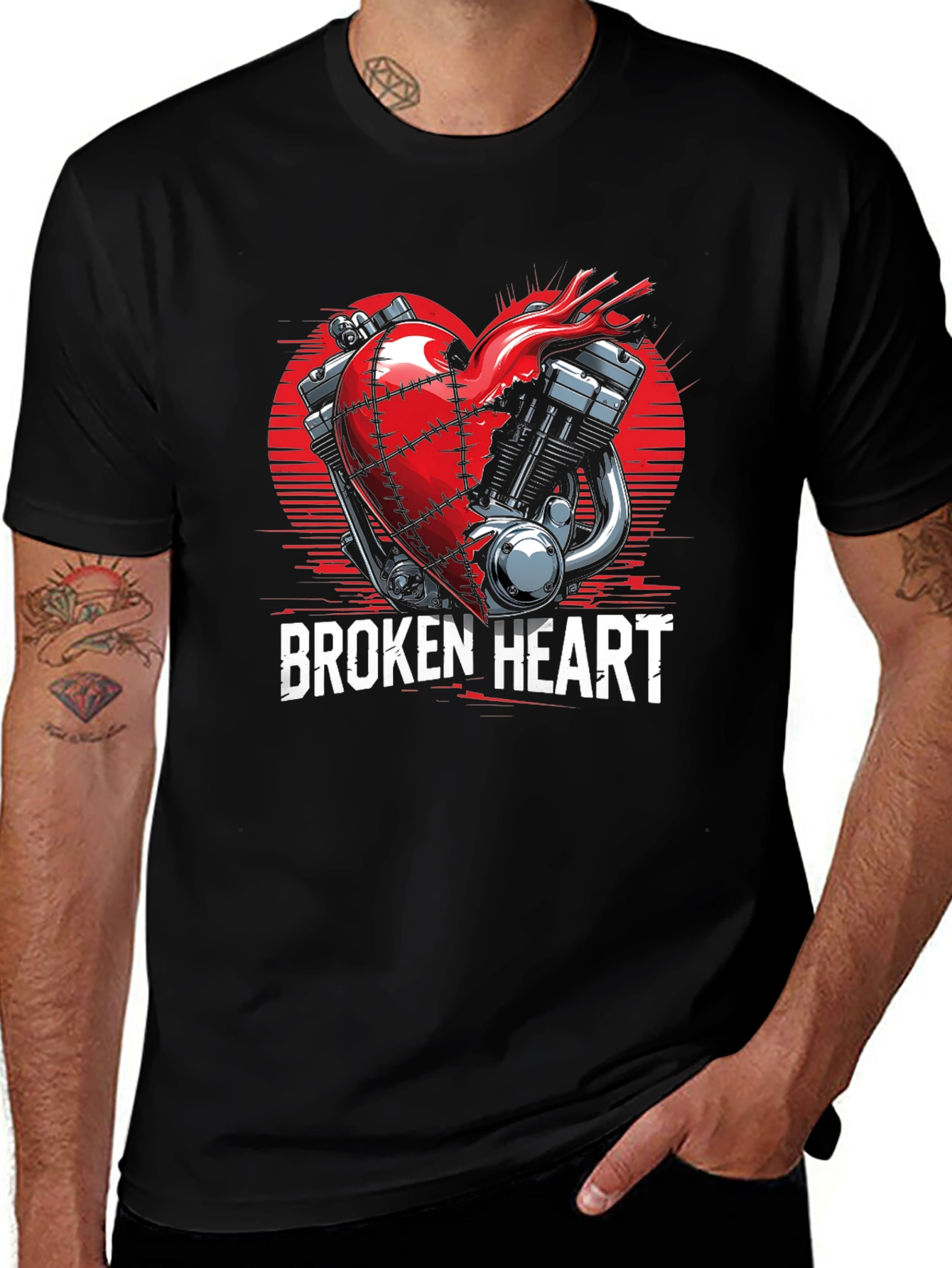 Variant 26 of Broken Heart Motorcycle Engine Graphic Tee
