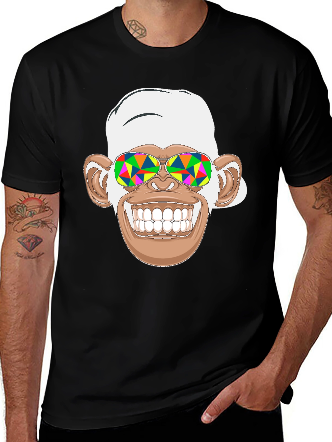 Variant 15 of Funny Monkey Graphic Tee - Psychedelic Sunglasses Black T-Shirt