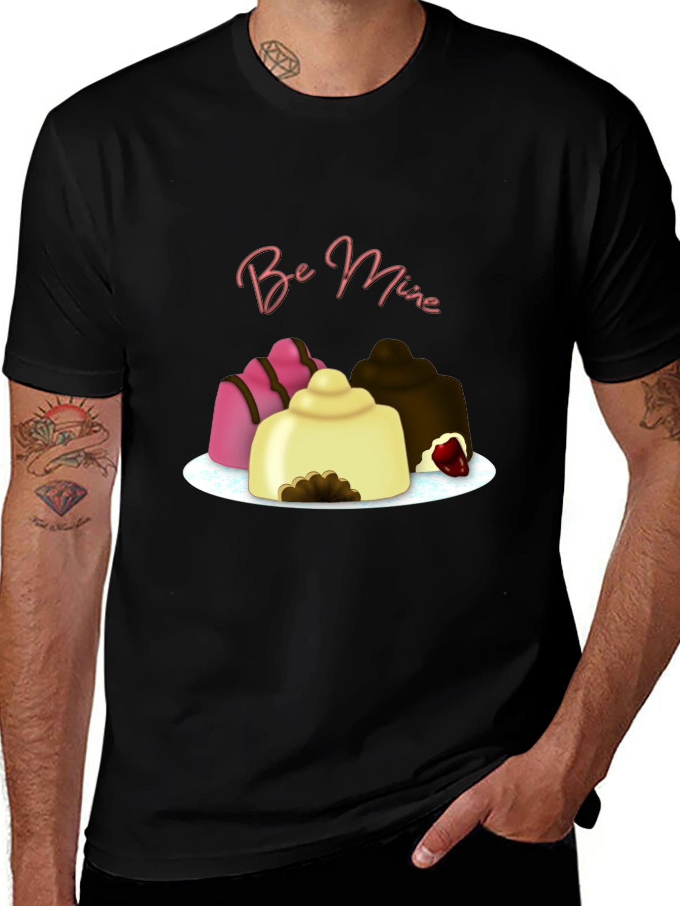 Variant 5 of Be Mine Dessert T-Shirt - Black Cotton Valentine's Day