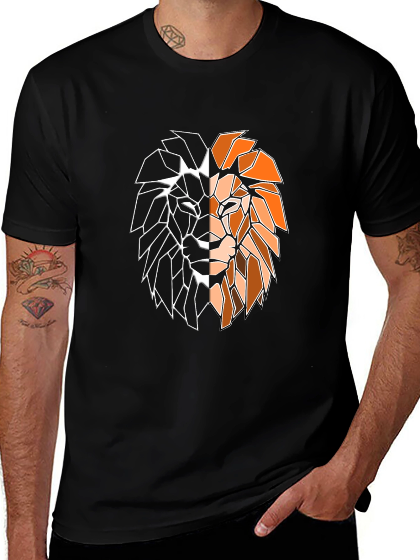 Variant 4 of Geometric Lion Graphic T-Shirt - Modern Black Tee