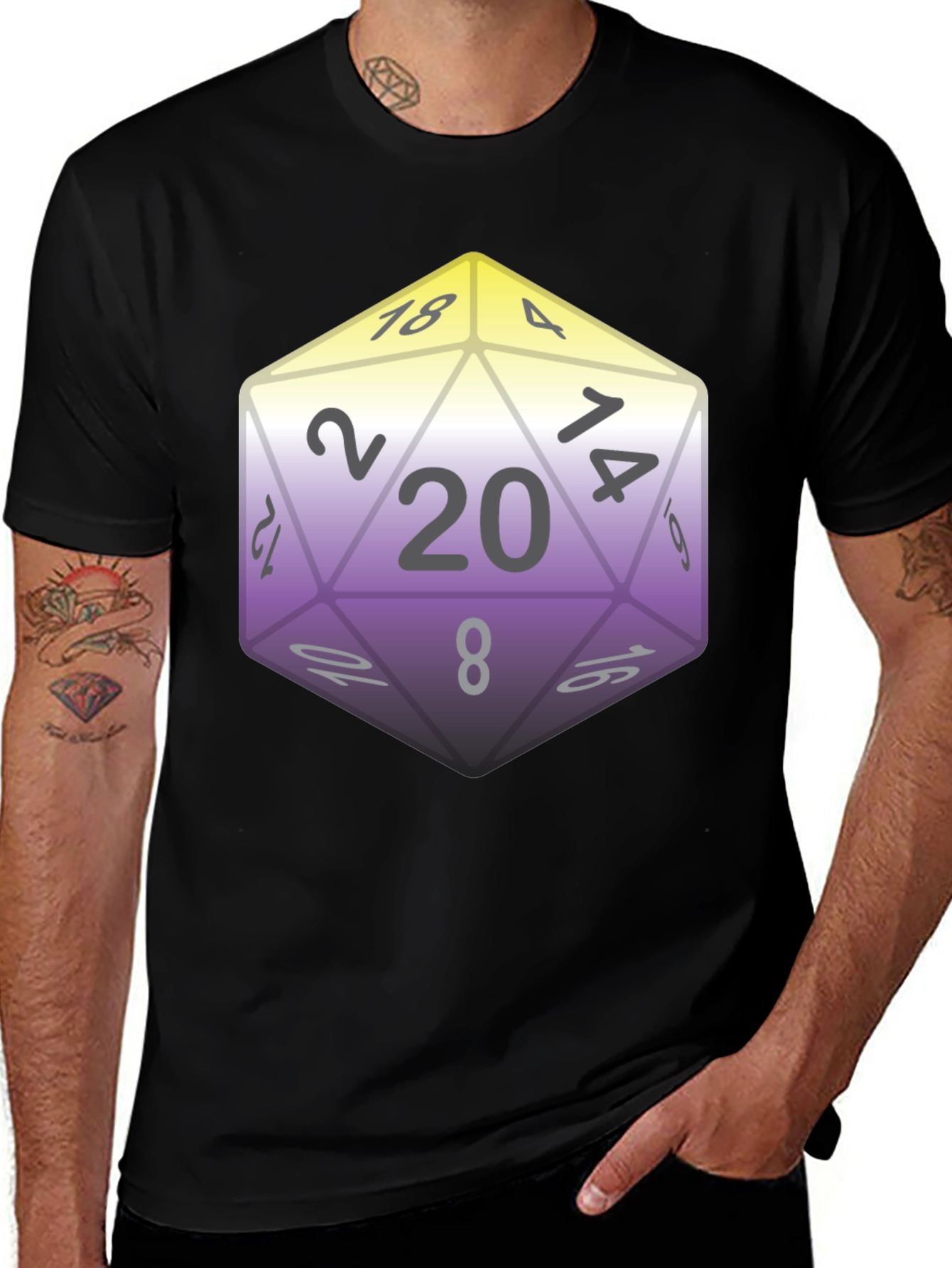 D&D D20 Dice Nonbinary Pride T-Shirt