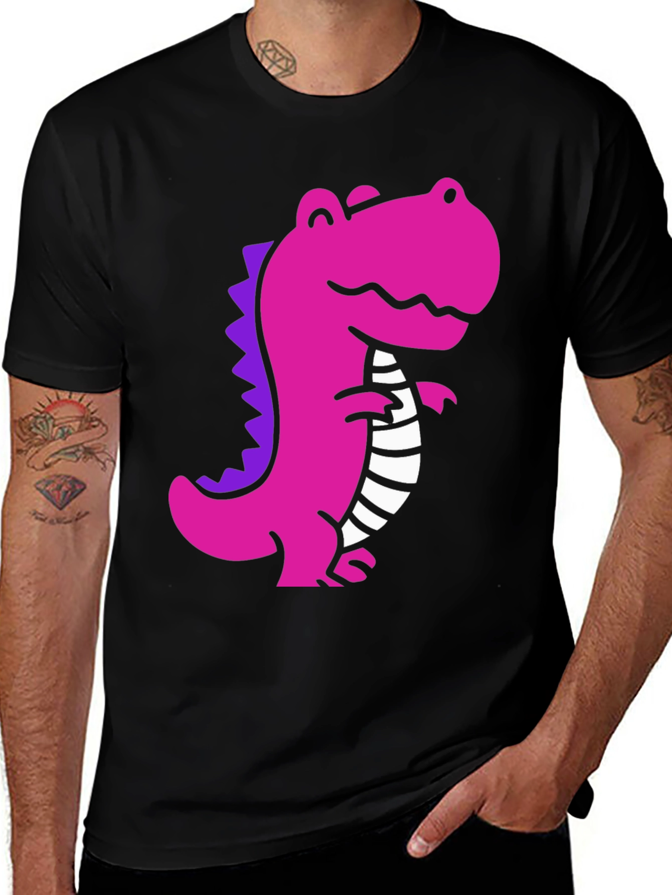 Variant 30 of Pink Dino Graphic Tee - Casual Black T-Shirt