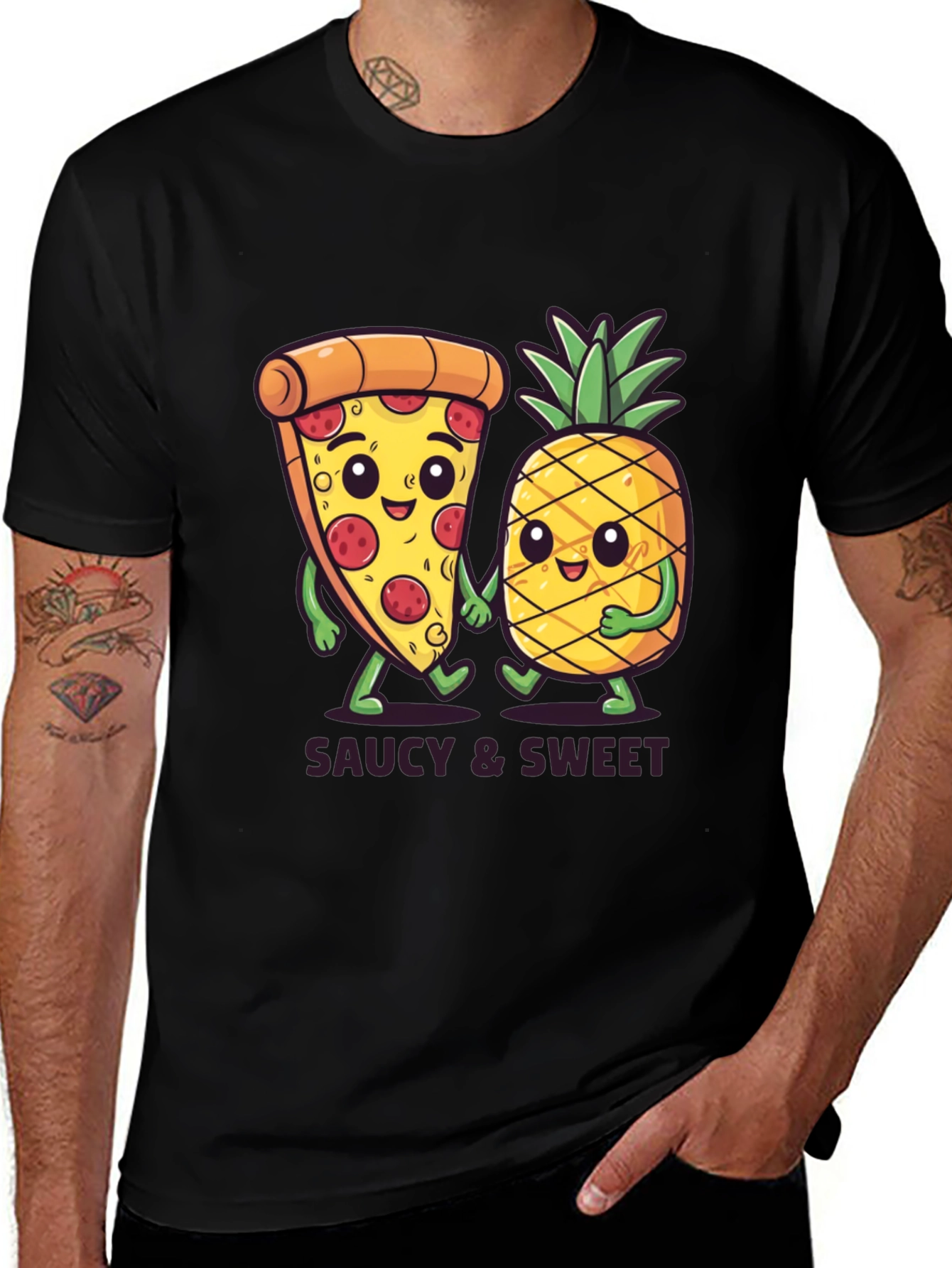 Variant 29 of Saucy & Sweet Funny Pizza Pineapple Graphic Tee