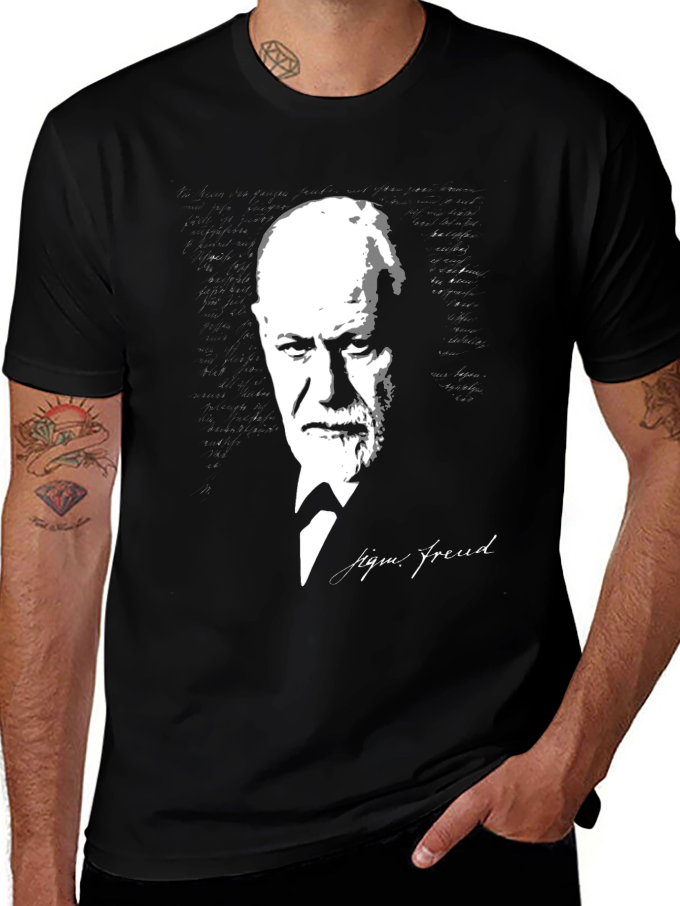 Sigmund Freud Graphic Print Black T-Shirt