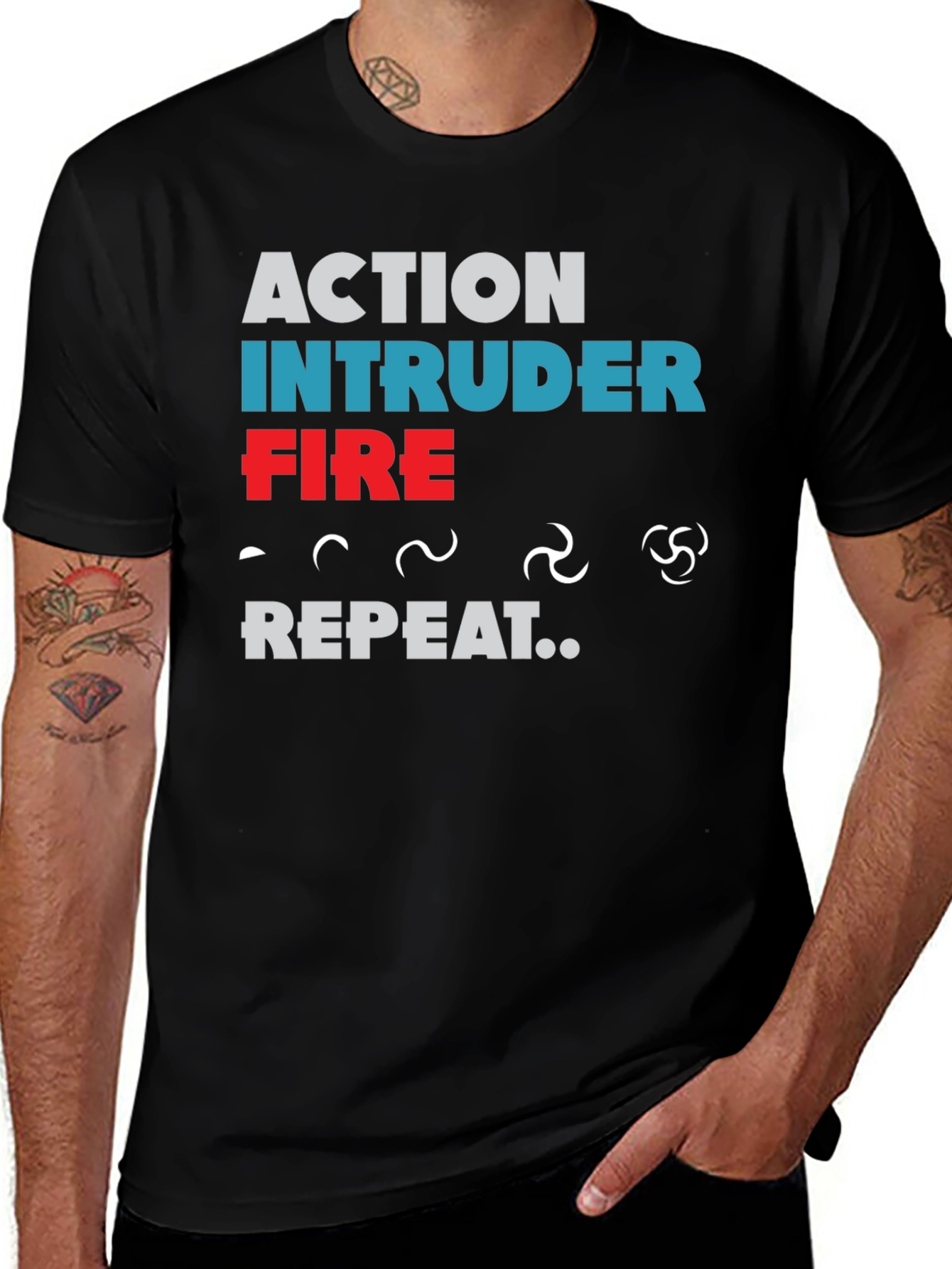 Variant 22 of Action Intruder Fire Repeat T-Shirt - Black