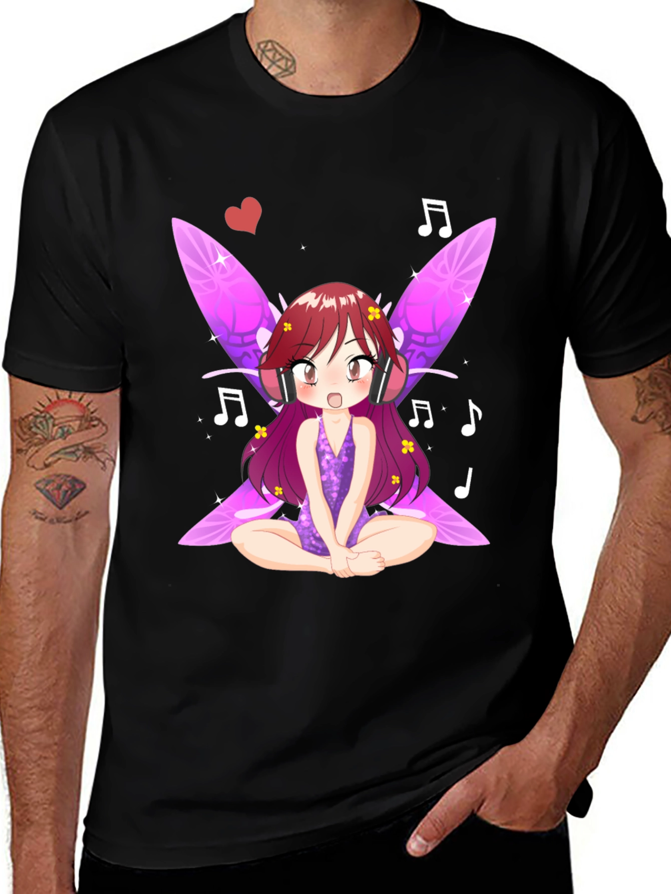 Variant 15 of Anime Fairy Graphic Tee - Black Cotton T-Shirt