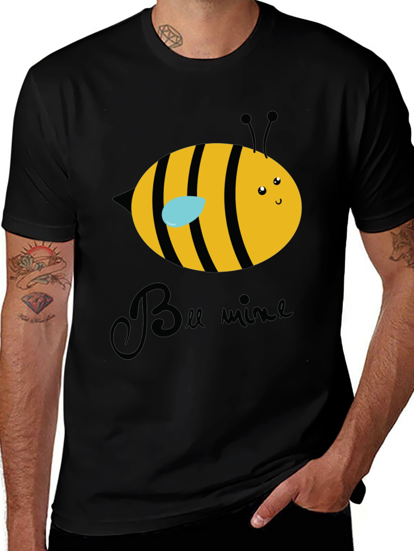 Variant 23 of Bee Mine Graphic T-Shirt - Black Crew Neck