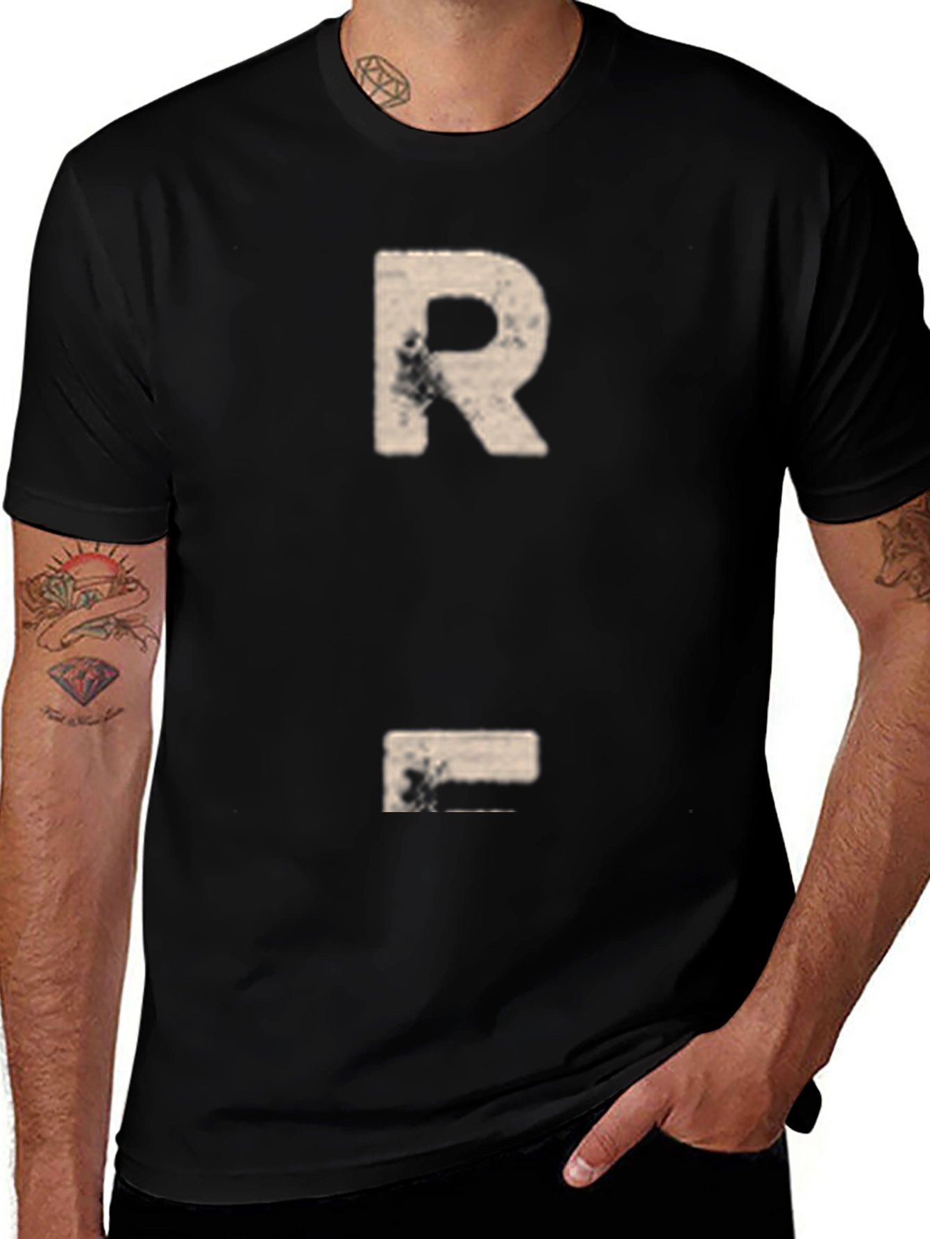 Variant 5 of Distressed R_L Black T-Shirt