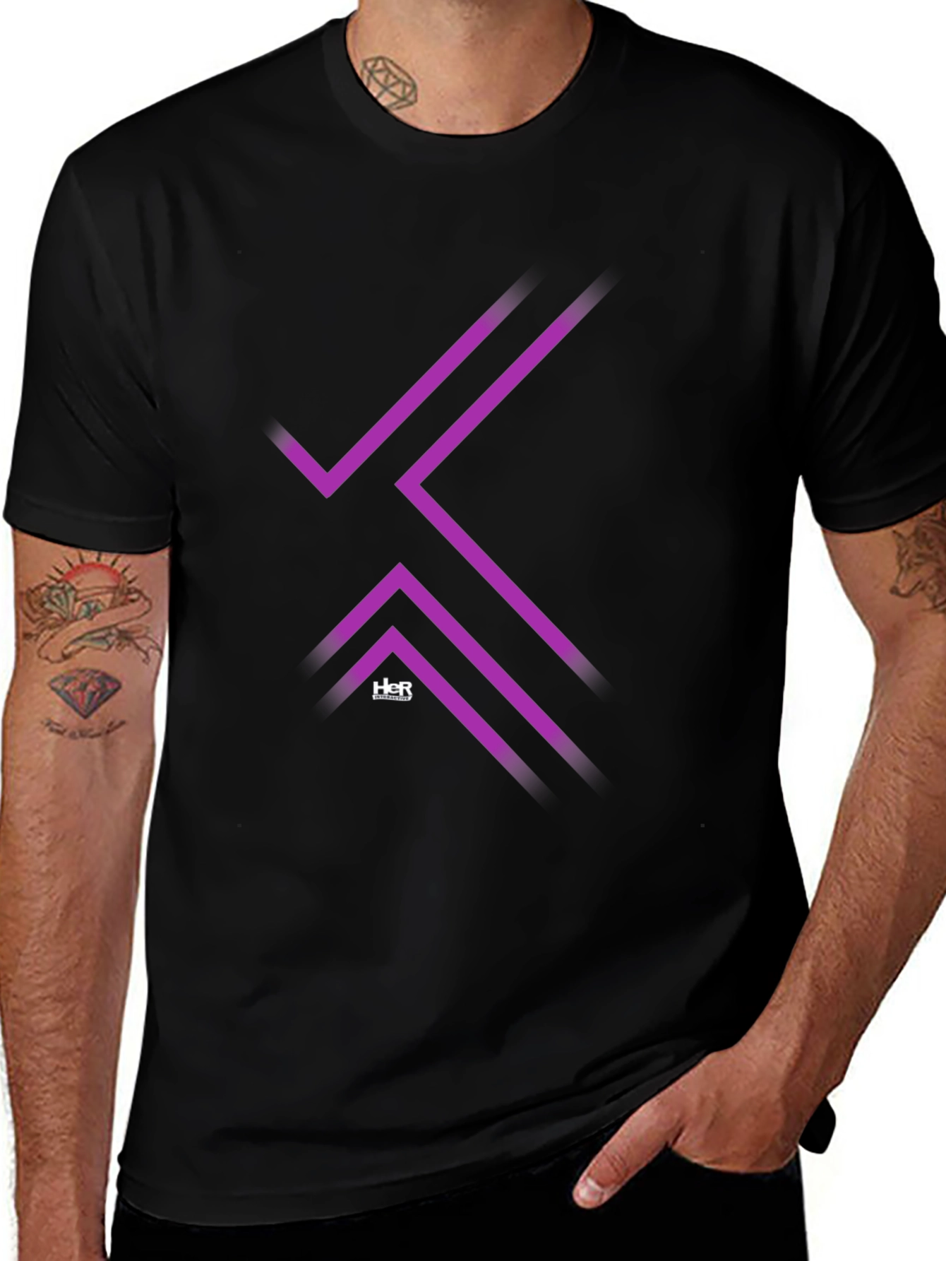 Variant 22 of Modern Geometric Purple Line Black T-Shirt