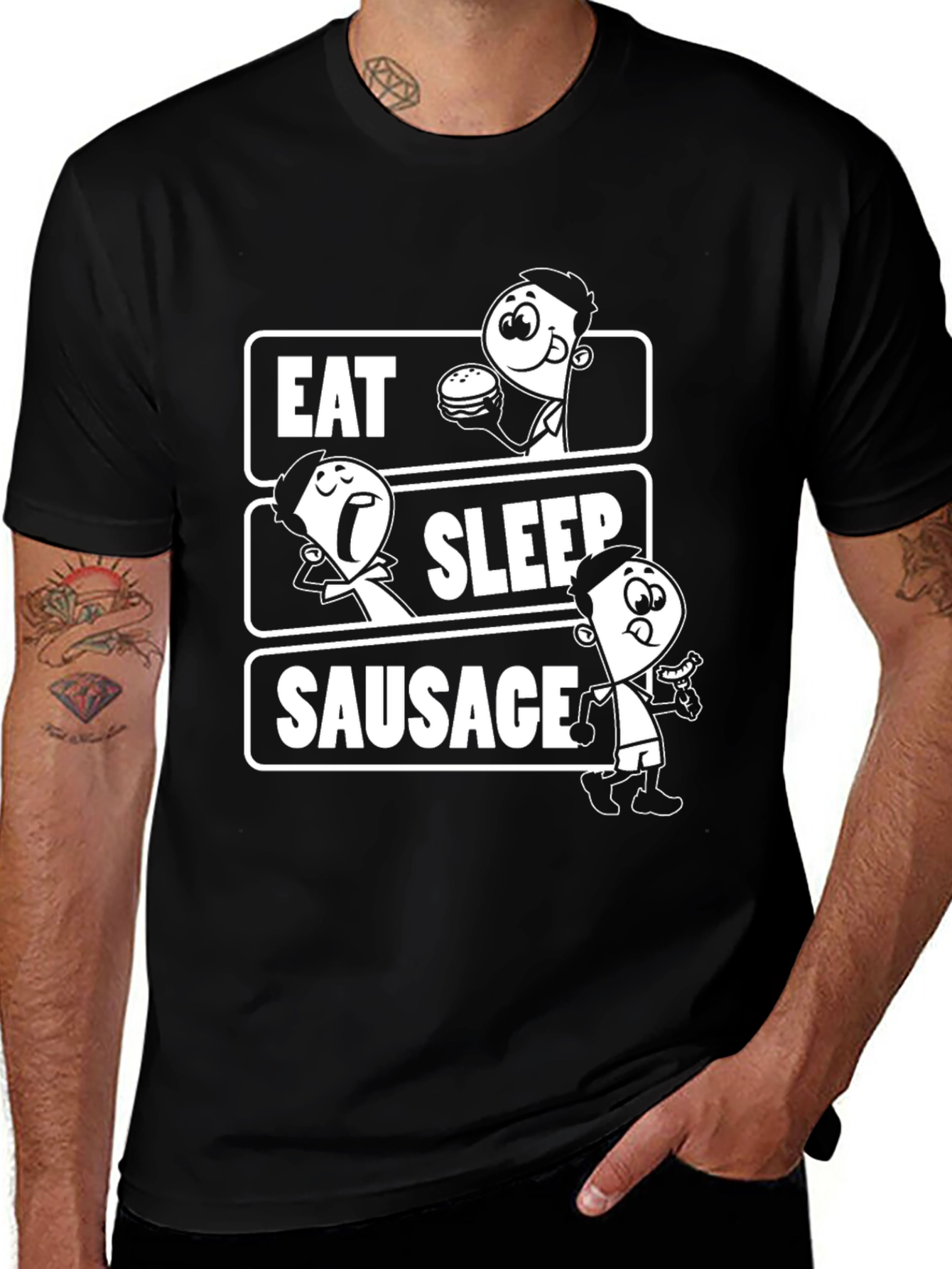 Variant 24 of Eat Sleep Sausage Funny Graphic Tee