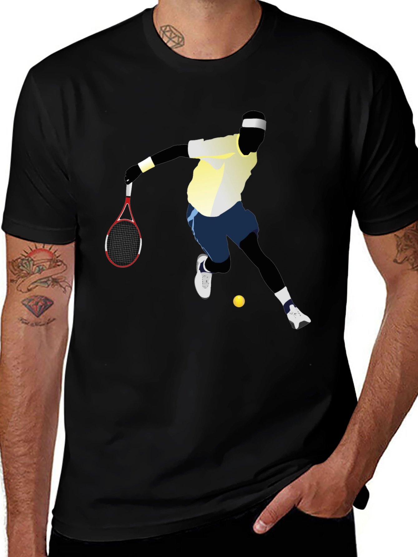 Variant 19 of Tennis Player Graphic Tee - Black Cotton T-Shirt