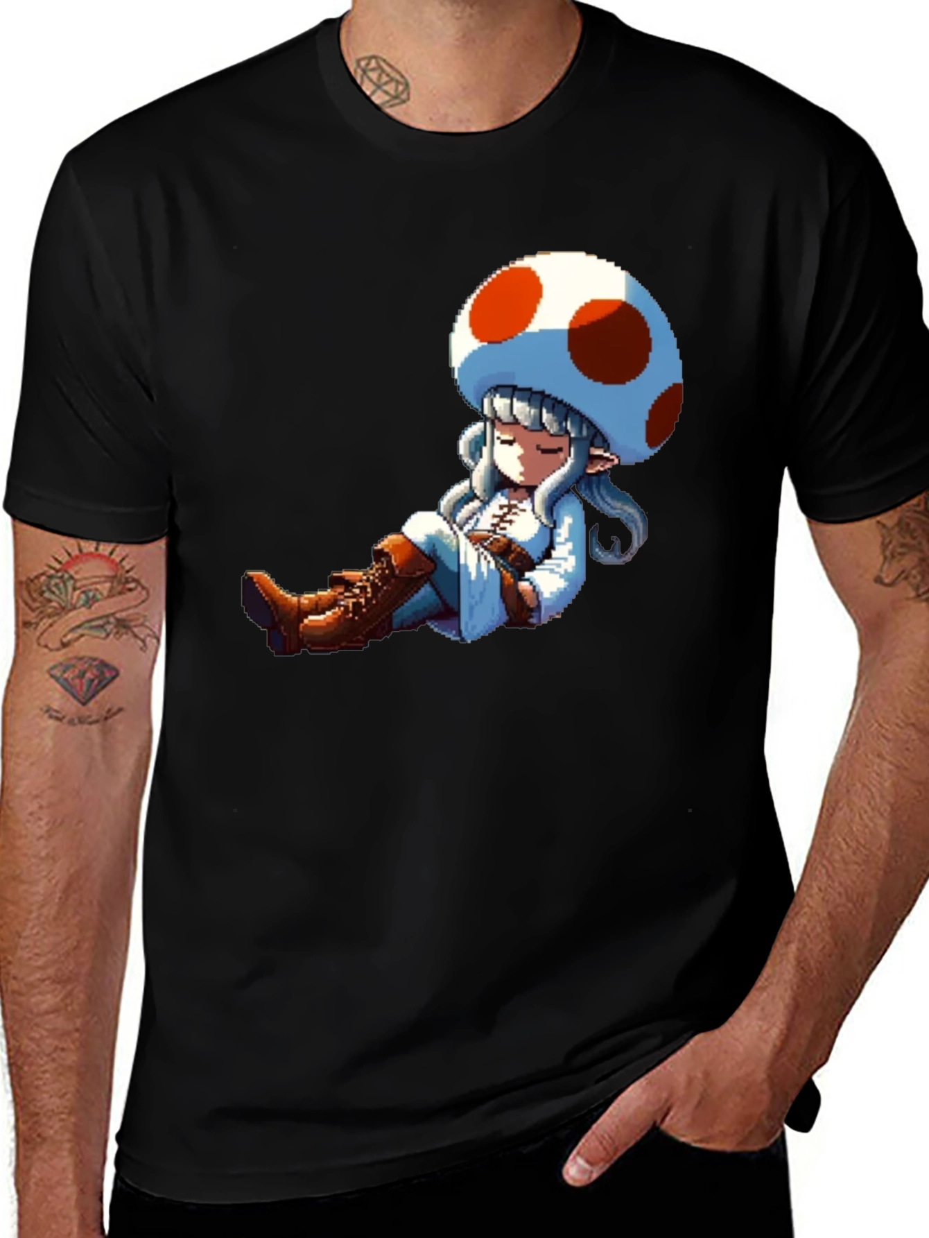 Variant 23 of Mushroom Girl Pixel Art Black T-Shirt