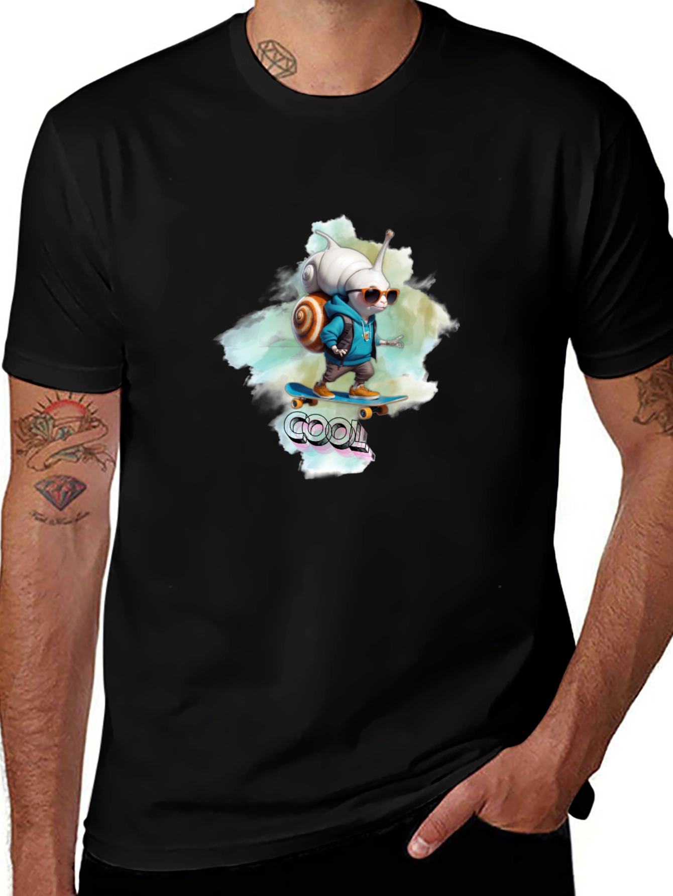 Variant 2 of Cool Snail Skateboard T-Shirt - Black Cotton Tee