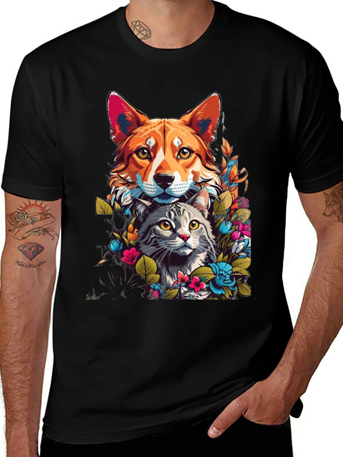 Variant 17 of Dog & Cat Floral Graphic Tee