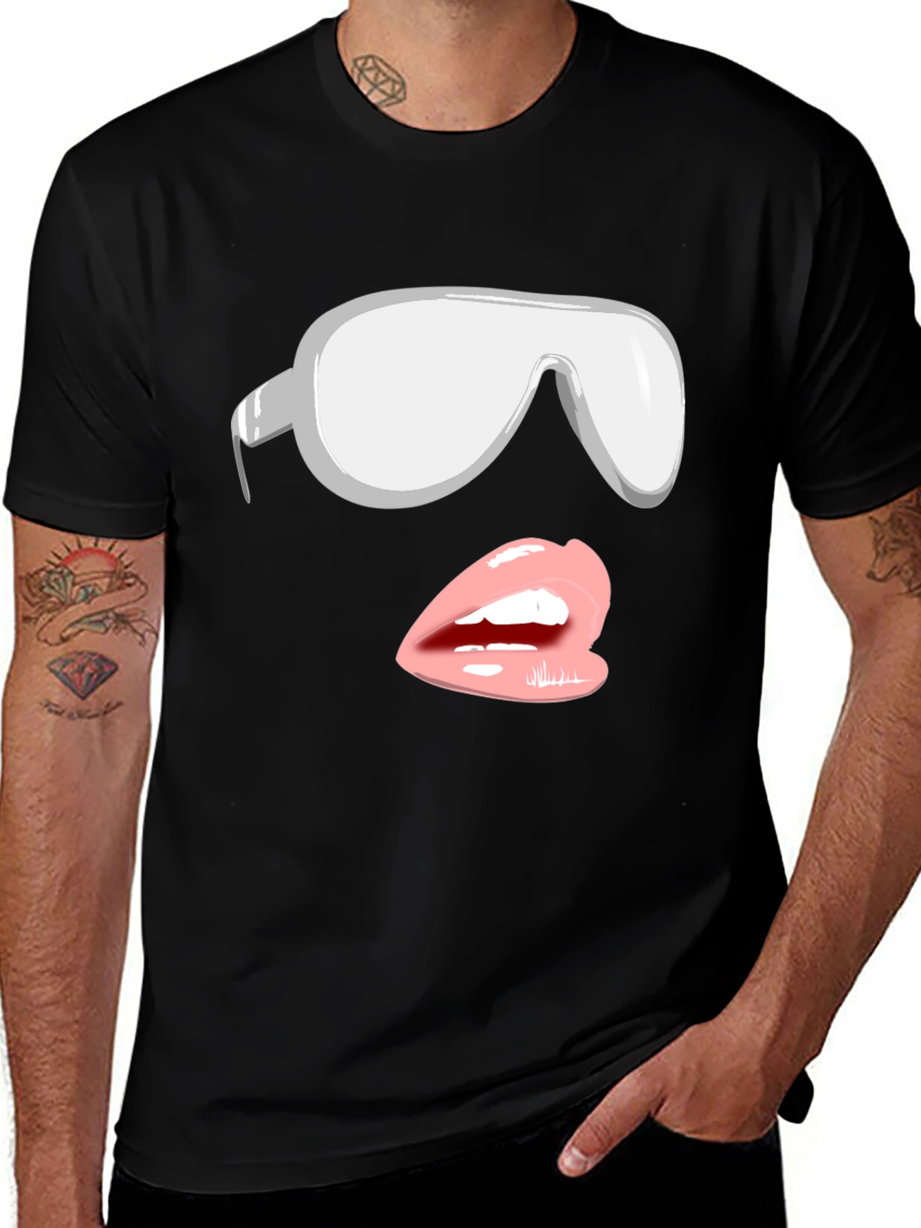 Variant 19 of Sunglasses & Lips Graphic Tee - Trendy Black T-Shirt
