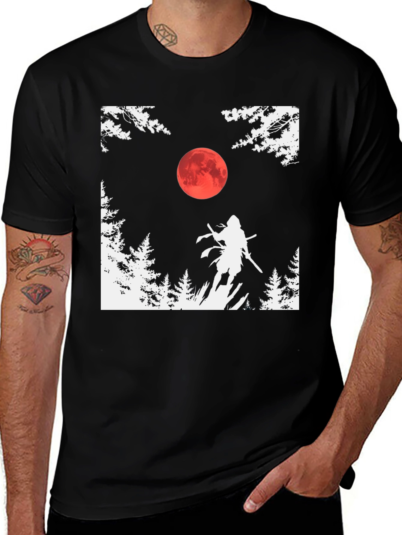 Variant 27 of Samurai Moon Graphic Tee - Black