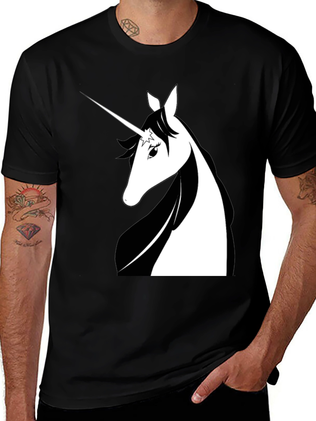 Variant 5 of Unicorn Graphic Print Black Tee