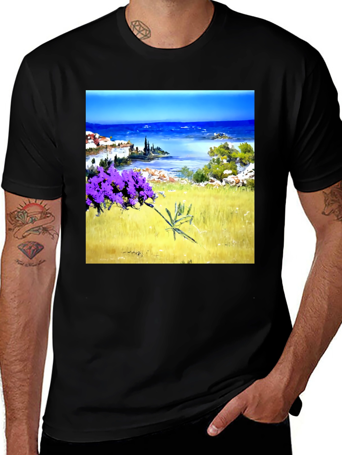 Variant 9 of Coastal Lavender Art Print Black T-Shirt