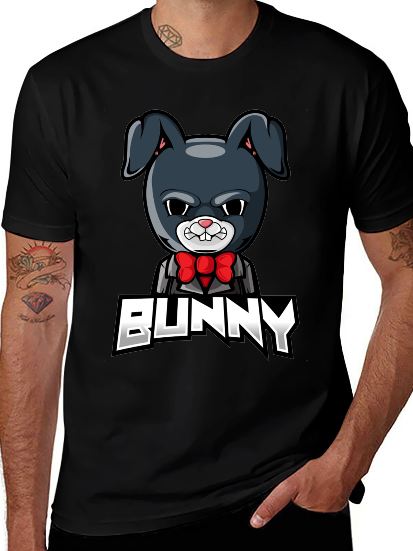 Variant 24 of Cool Bunny Graphic T-Shirt - Men's Black Tee