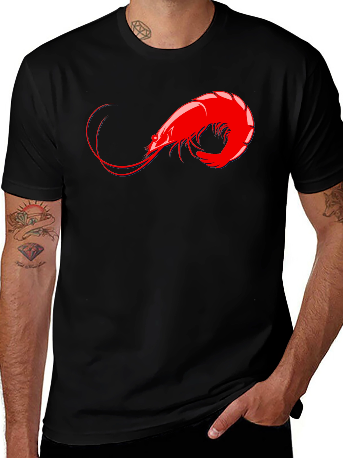 Variant 23 of Shrimp Graphic T-Shirt - Black Cotton Blend Tee