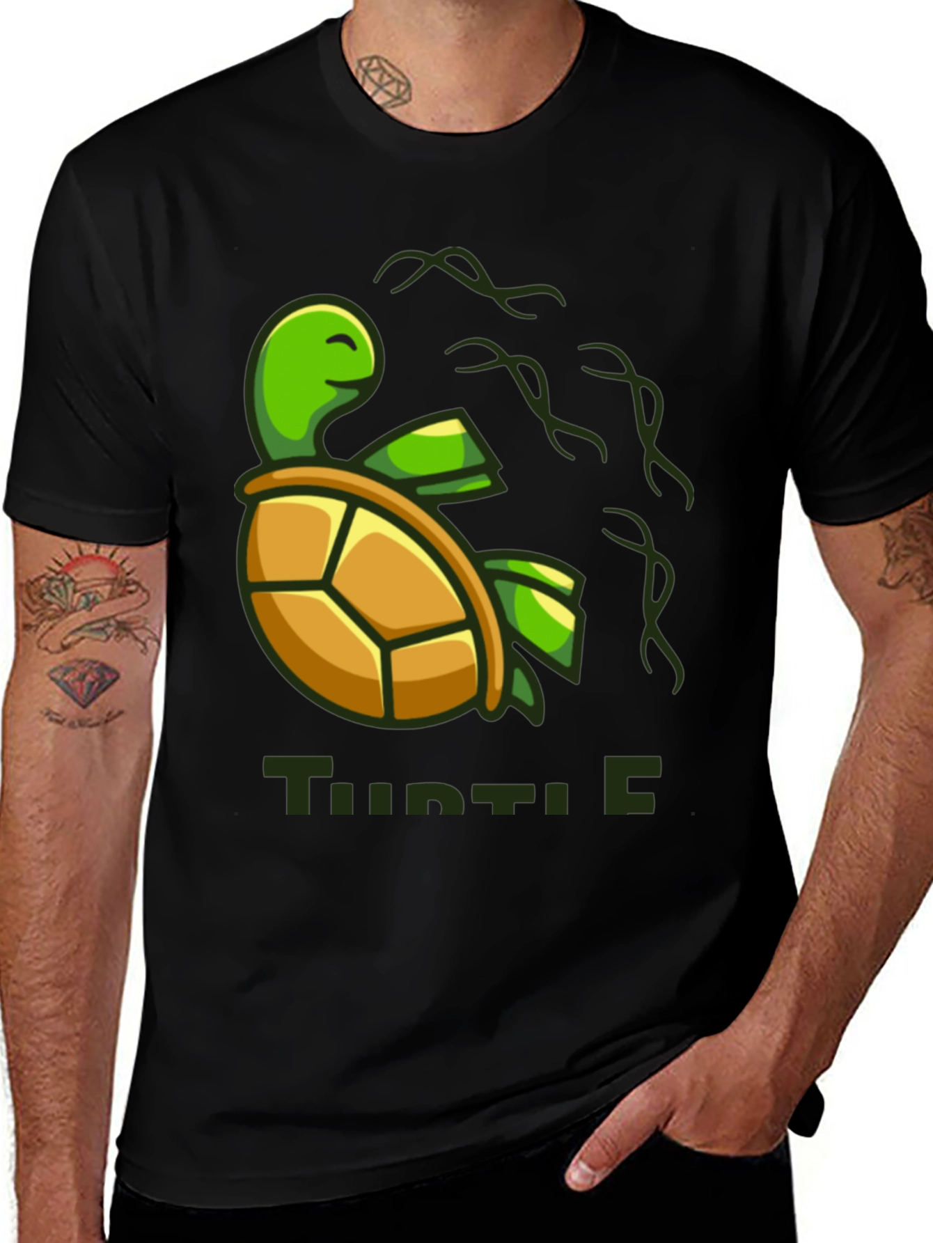 Variant 13 of Turtle Graphic Print Men's Black T-Shirt