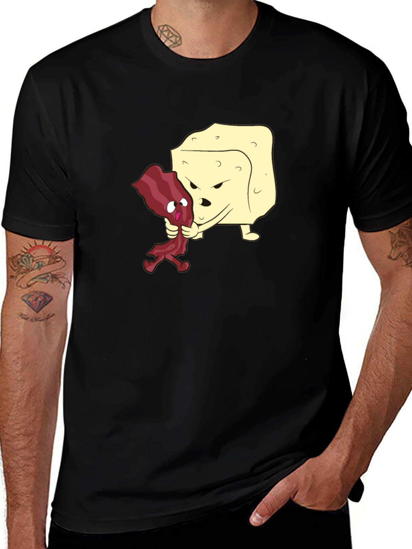 Variant 5 of Funny Bacon vs Cheese Black T-Shirt