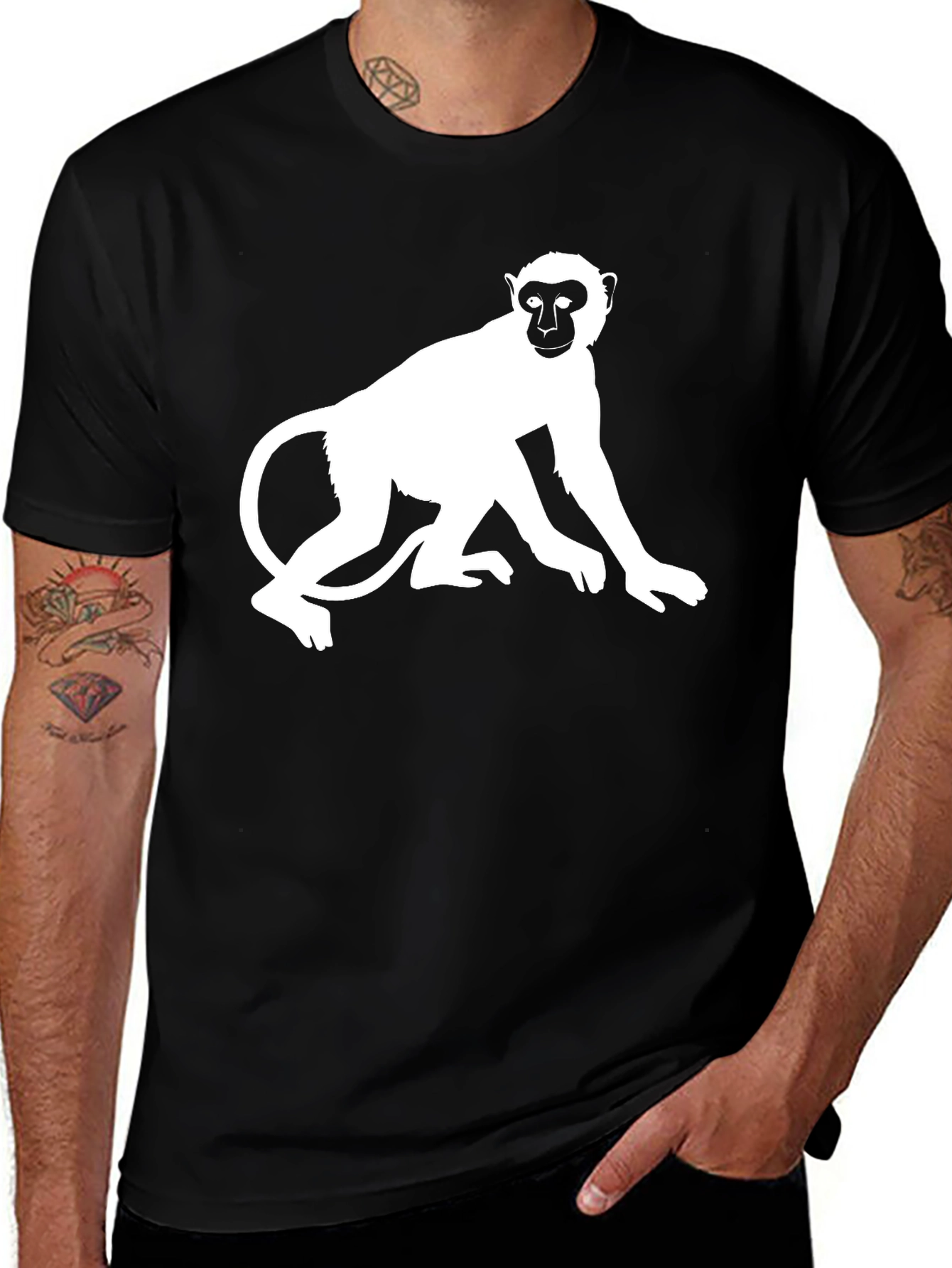 Variant 13 of Monkey Graphic Black T-Shirt - Classic Crew Neck Tee