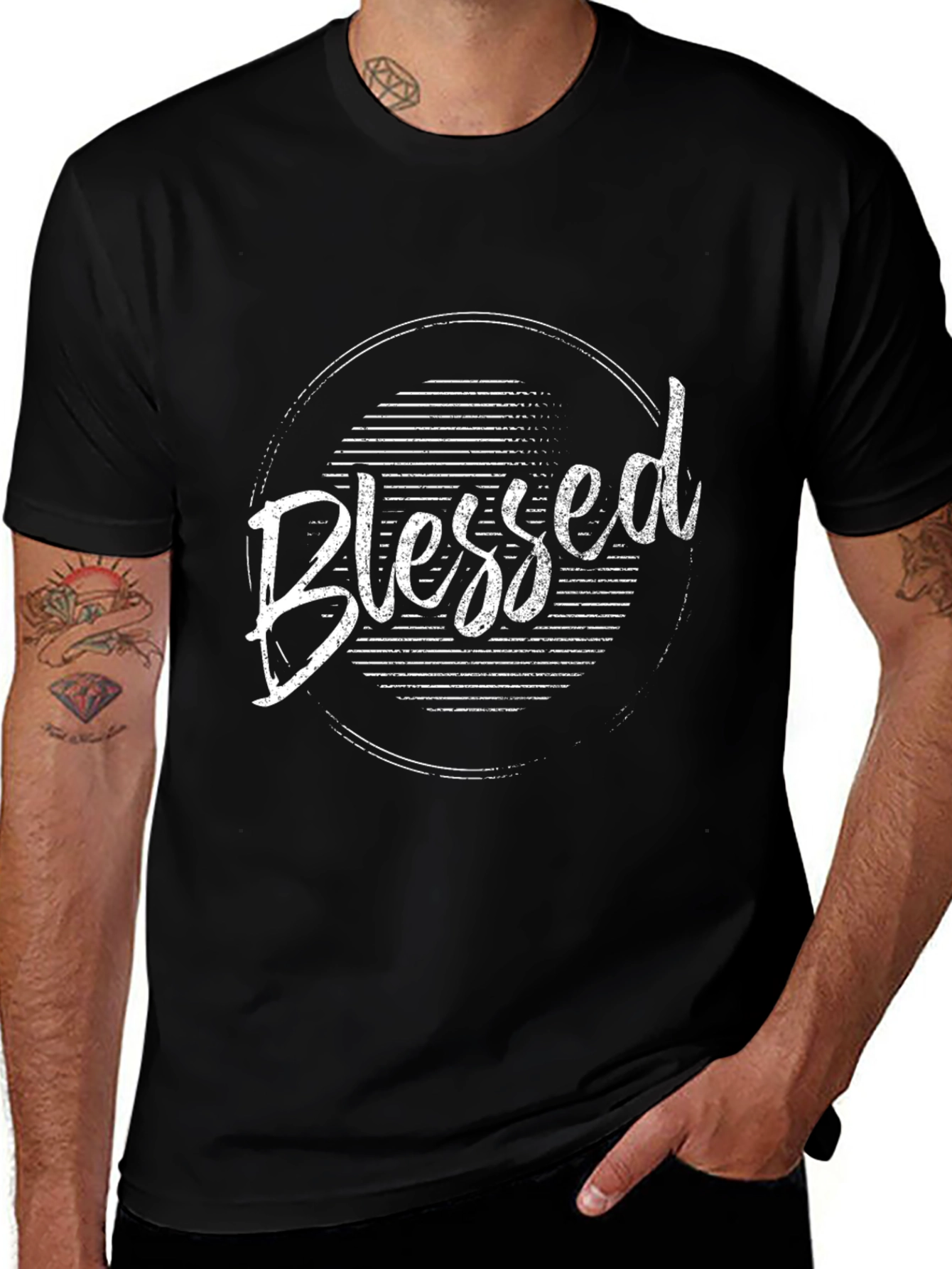 Variant 27 of Blessed Graphic Tee - Men's Black Crew Neck