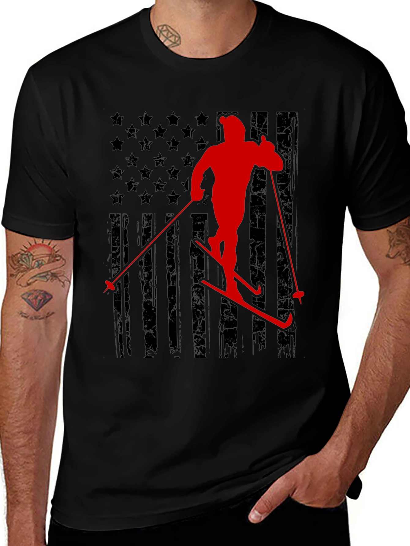 Variant 23 of Skiing USA Flag T-Shirt