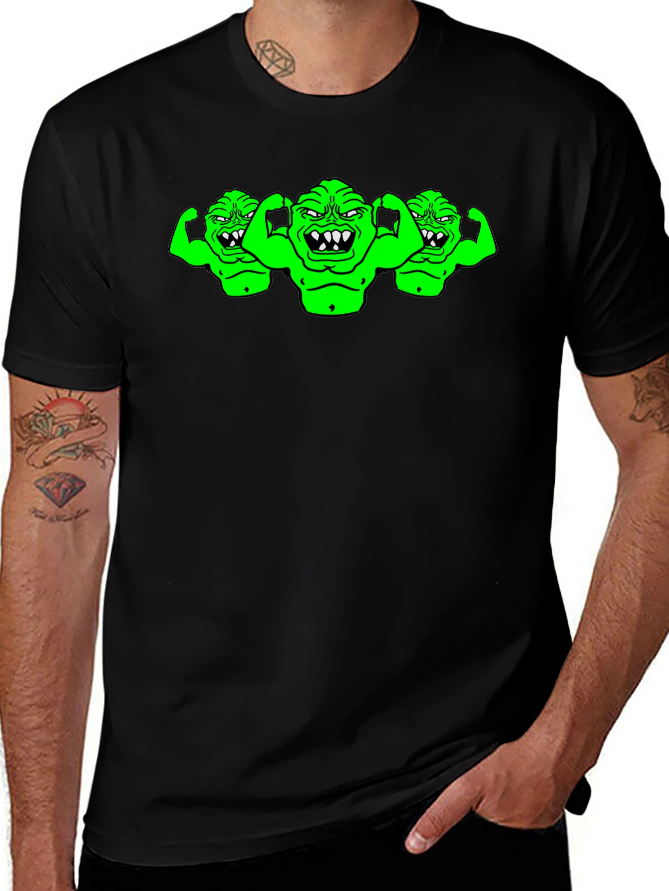 Variant 8 of Green Monster Graphic Black T-Shirt