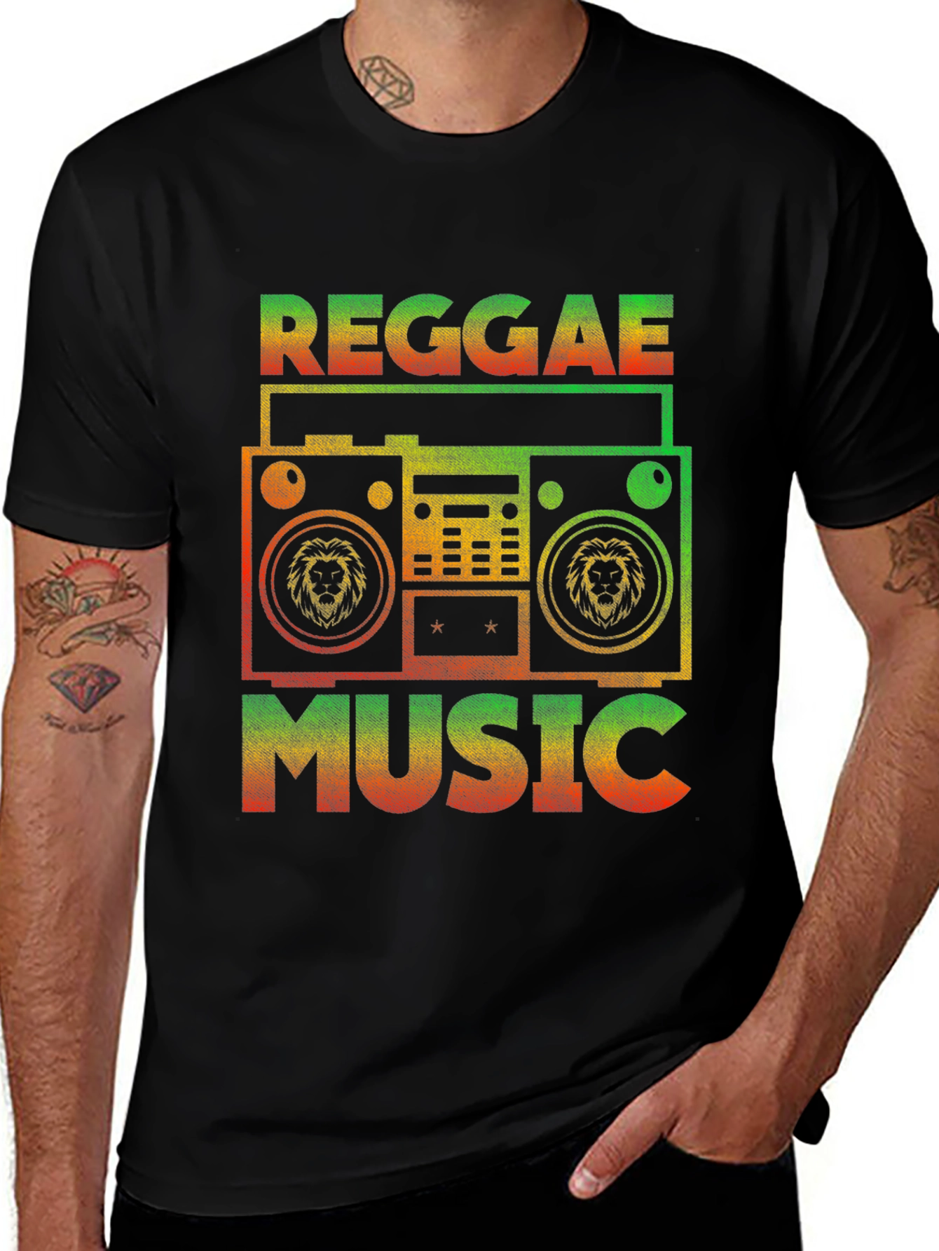 Black Reggae Music T-Shirt - Vintage Boombox Design main image